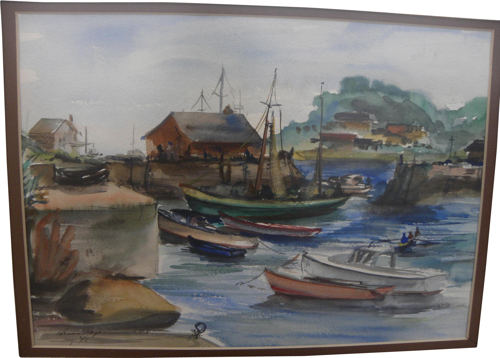 Stock Scene At Rockport Massachusetts Signed Watercolor - Painting (2048x2048), Png Download