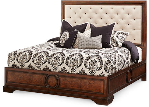 Bella Cera Panel Bed Fabric Tufted Headboard - Bella Cera - Panel Bed W/ Fabric Tufted Headboard Aico (600x510), Png Download