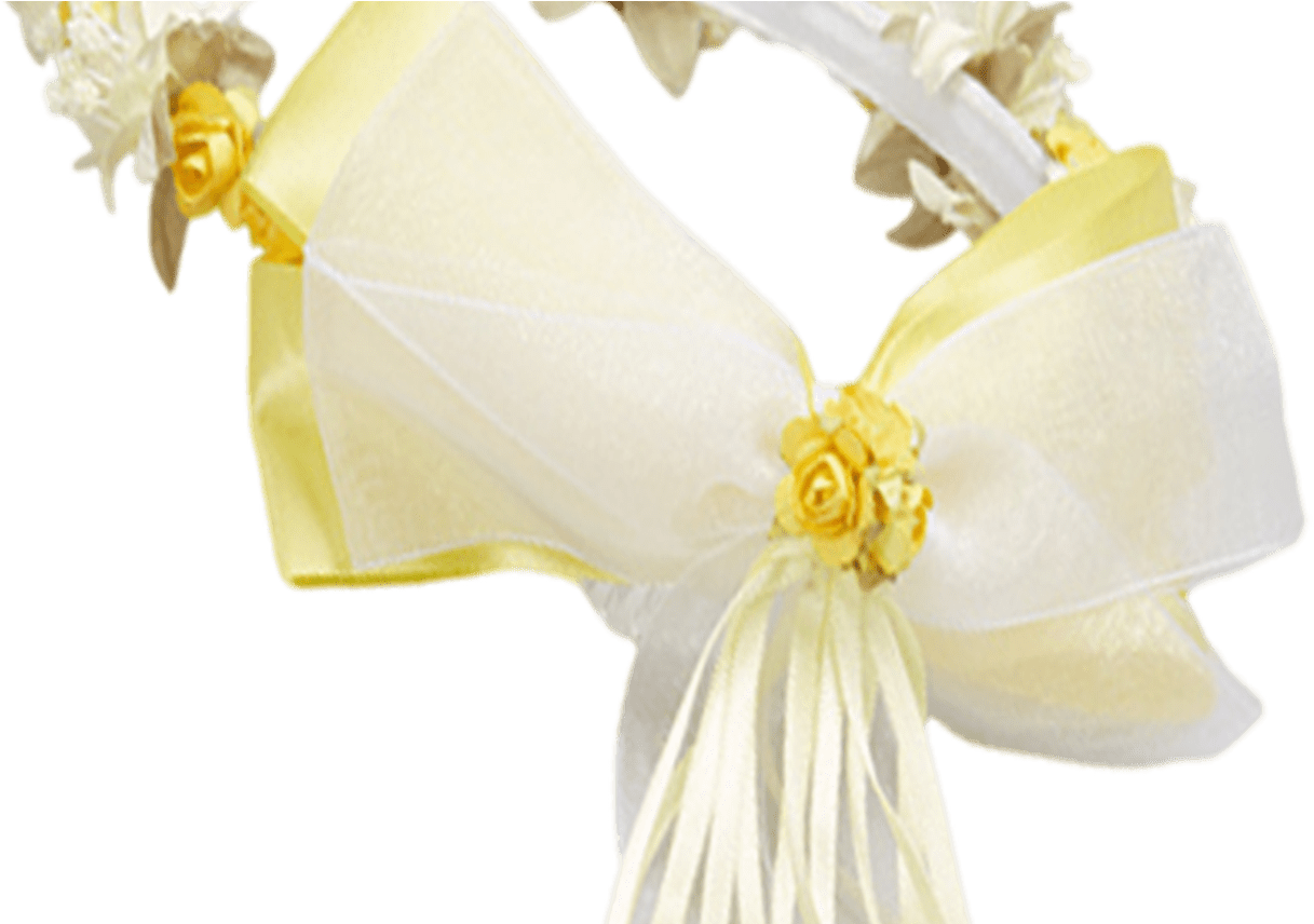 Yellow Silk Floral Crown Wreath W Satin Back Bows Girls - Silk (1368x855), Png Download