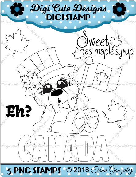 Canada Bear Digi Stamp-canada Day, Maple Leaf, Flag - Canada (600x600), Png Download