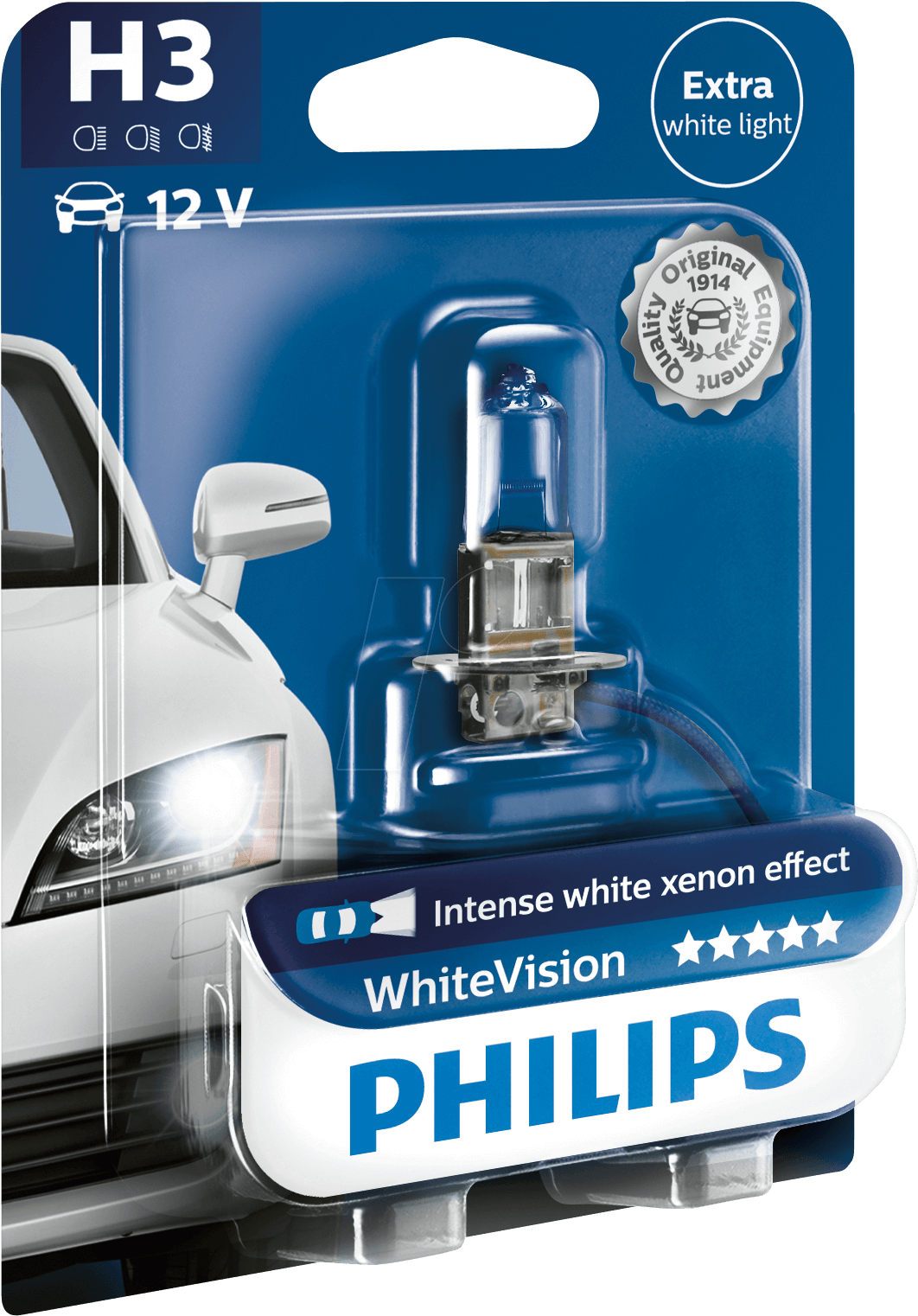 H3 Headlight Bulb Philips White Vision, Single Unit - Philips H1 Whitevision Car Bulb (1127x1567), Png Download
