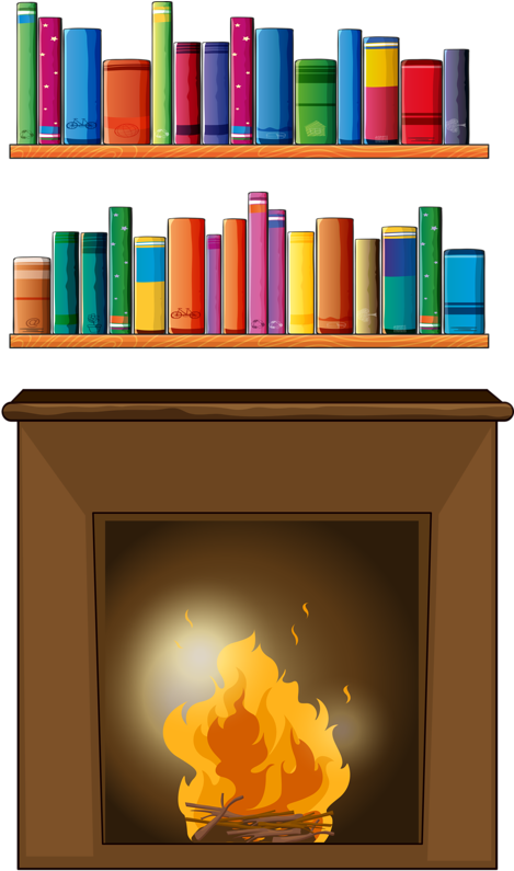 Fireplace And Books - Shelf (478x800), Png Download