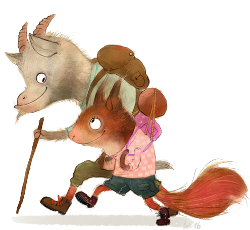 Working On My Fathers Birthday Present And Listening - Squirrel And Goat (500x610), Png Download