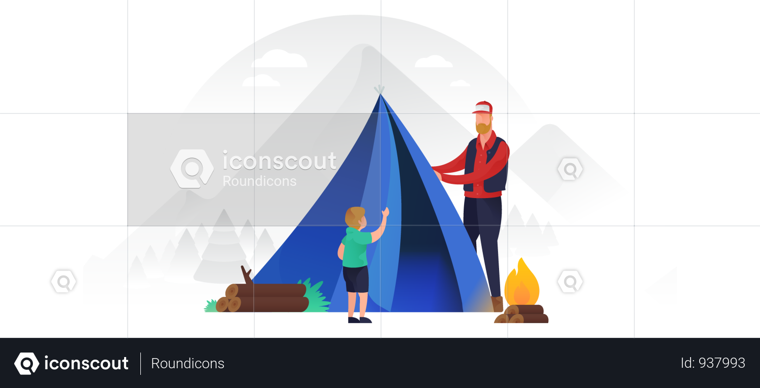 Father And Son Putting Up A Tent Illustration - Illustration (1500x766), Png Download