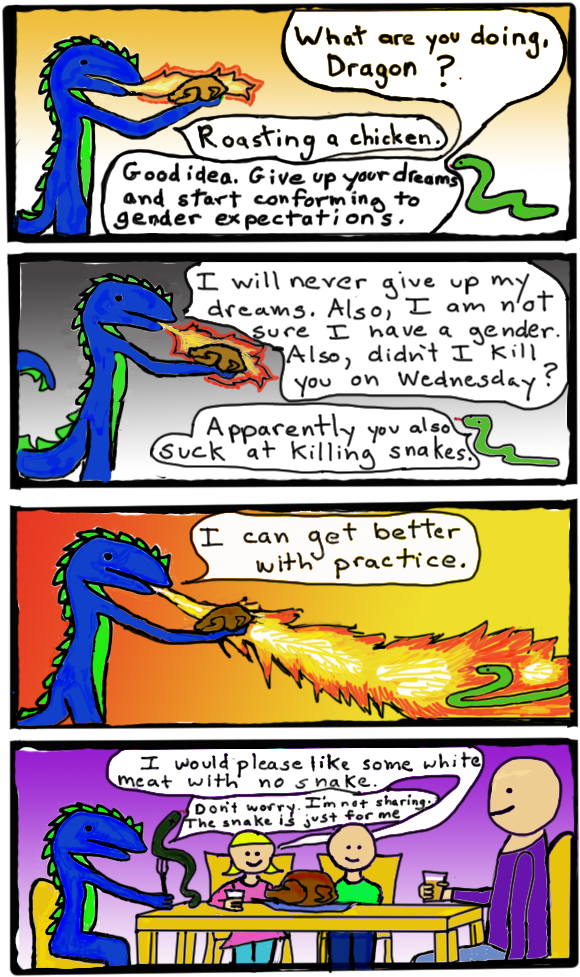 This Is A Webcomic - Dragon Roasting A Chicken Cartoon (635x1027), Png Download