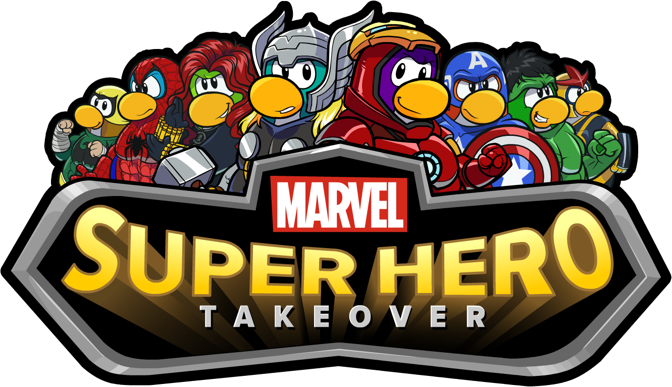 Marvel Super Hero Takeover Party Logo - Club Penguin Marvel Superhero Takeover 2015 (1331x766), Png Download