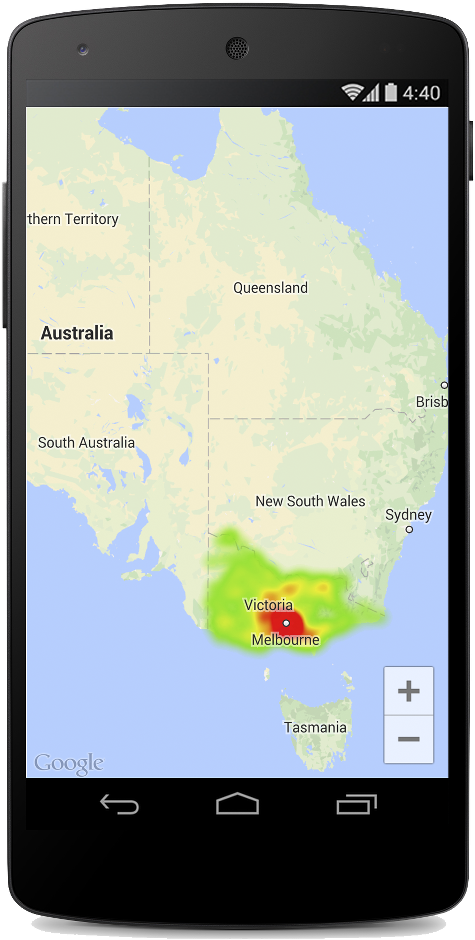 A Map With A Heatmap Showing Location Of Police Stations - Heat Map Google Maps Android (500x974), Png Download