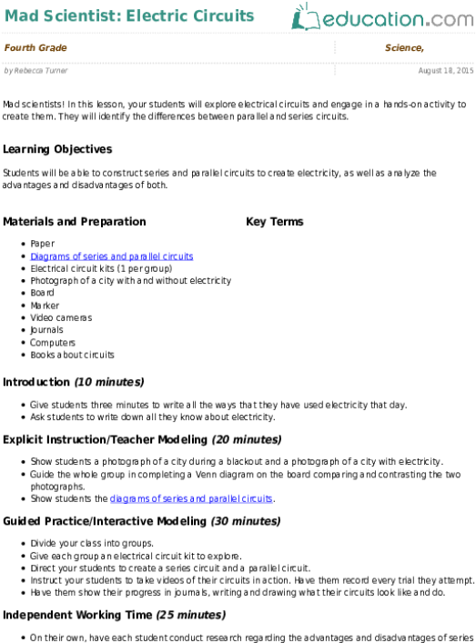 Electric Circuits - Lesson Plan For Changes Around Us (557x731), Png Download