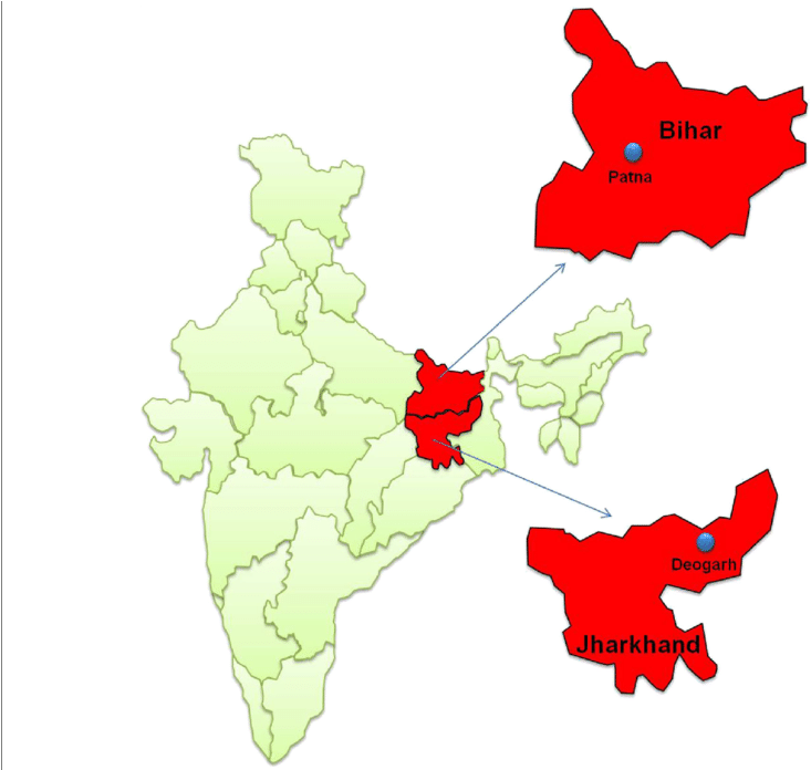 Map Of India With Highlighted Vl Endemic States Of - Bihar And Jharkhand Map (850x695), Png Download