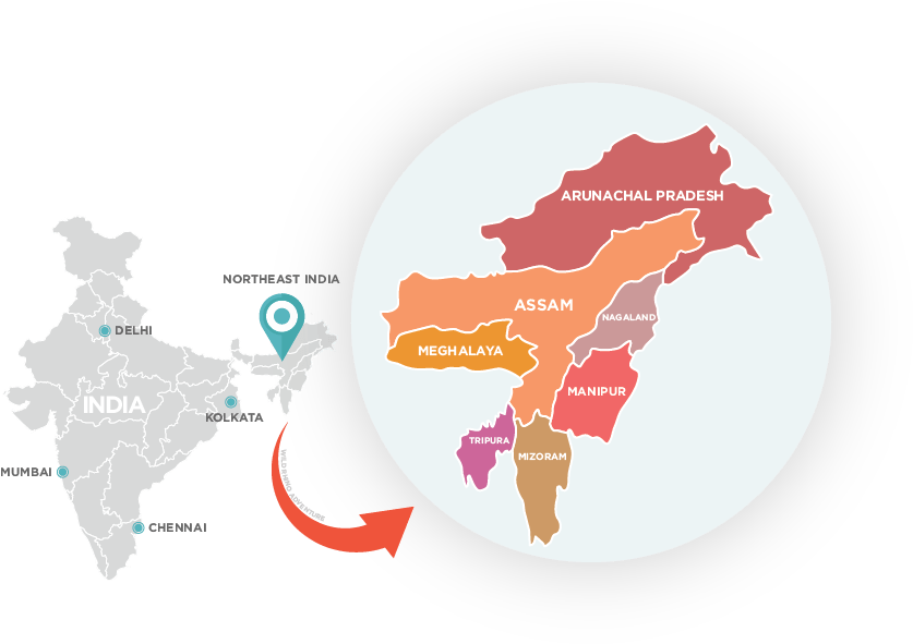 North East India - North East India Map Png (865x646), Png Download