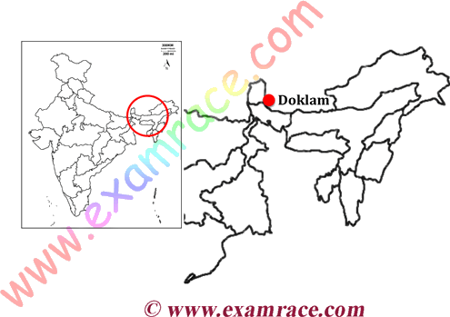Image Shows The Location Of Doklam - Kolleru Lake On Map (495x349), Png Download