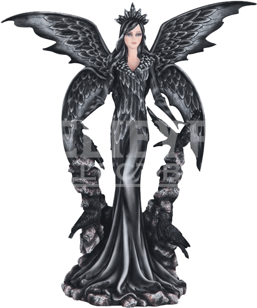 Elegant Dark Angel With Ravens Statue - Png Black Angel (620x620), Png Download