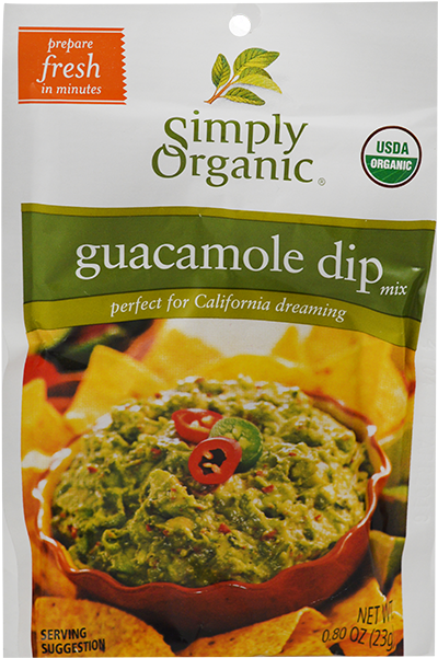 Simply Organic Guacamole Dip Mix Pack- - Simply Organic Guacamole Dip Mix - 0.8 Oz Packet (650x650), Png Download