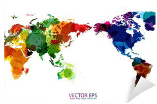 World Map Watercolor, Vector Illustration Wall Mural - Color World Map Purple Cotton Linen Throw Lumbar Waist (400x400), Png Download