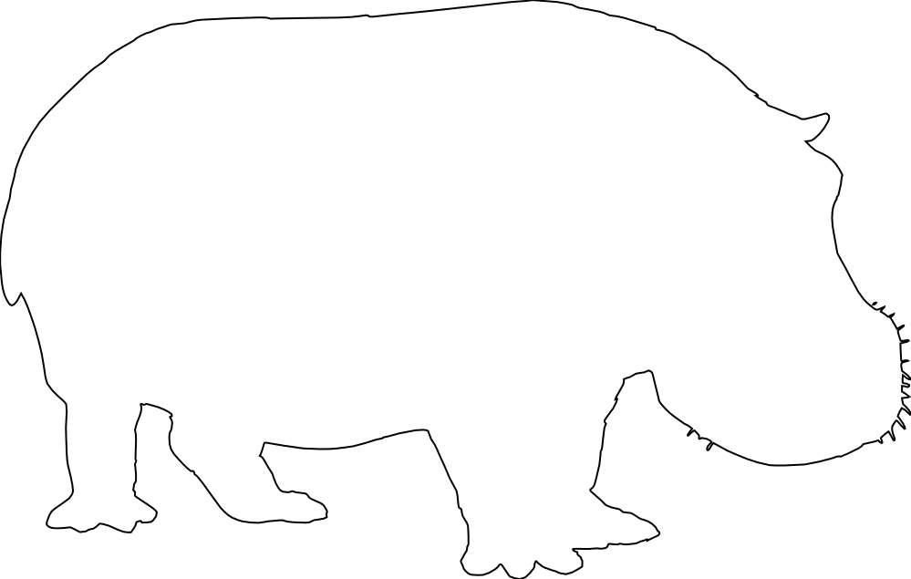Hippo Silhouette Black White Line Art 999px 44 - Hippo Silhouette Black And White Clipart (999x635), Png Download