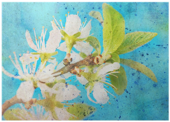 Twig With Flowers And Messy Watercolor Splatter Poster - Watercolor Painting (400x400), Png Download