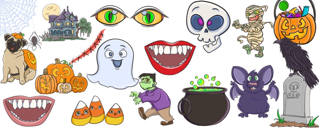 Halloween Sticker Pack - Cartoon (1024x410), Png Download