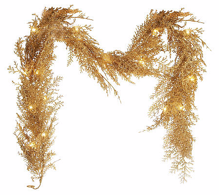 Lit Sparkling Cedar Twig 22" Wreath Or 4' Garland (800x505), Png Download