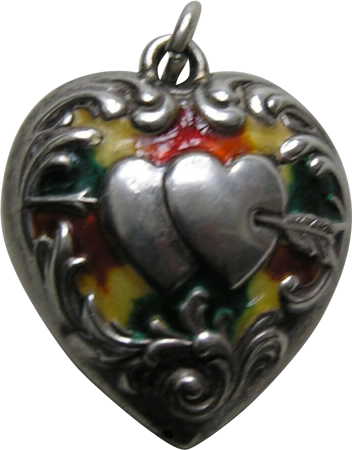 Antique Green Orange Yellow Mottled Enameled Double - Locket (895x895), Png Download