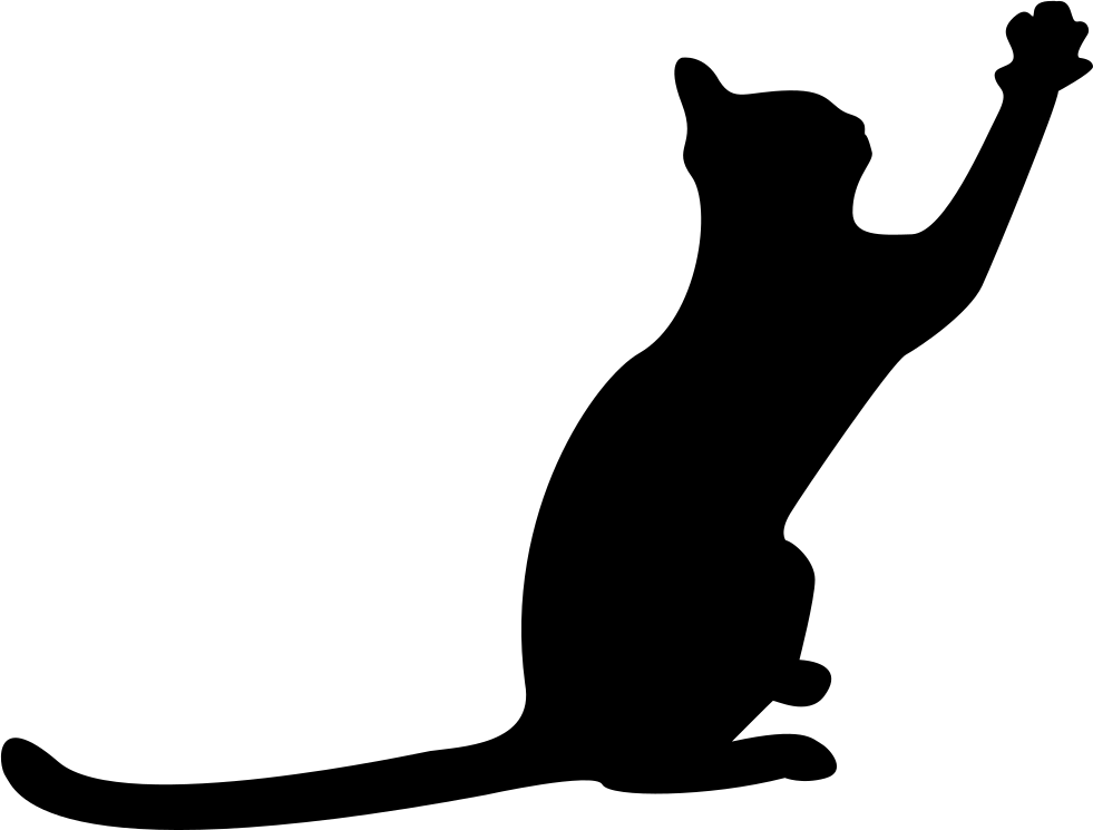 Cat Black Silhouette With Extended Tail And One Paw - Cat Silhouette (981x745), Png Download