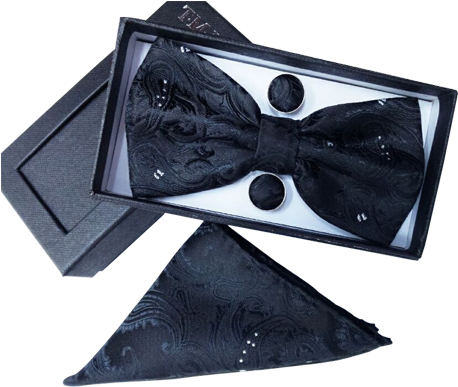 Black Knight - 100% Silk Men Bowtie Pocket Square Cashew Flowers Bow (457x613), Png Download