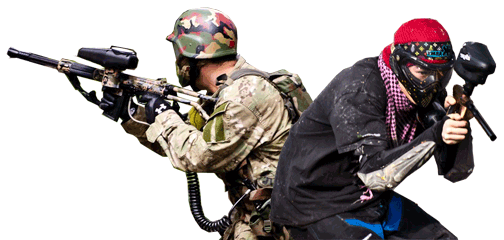 Paintballers Fighting Back To Back - Back To Back Paintball (511x251), Png Download
