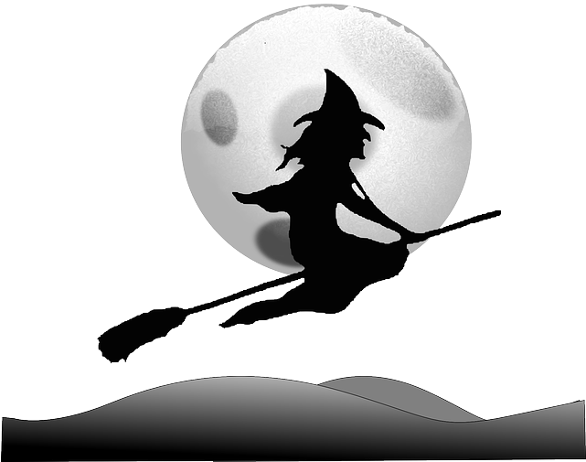 Witch, Witchcraft, Broom, Broomstick, Flying, Moon - Witch In Moon Clipart (640x546), Png Download