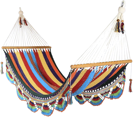 Nicaraguan Hammock - Small Crocheted Trim Stripy Hammock Colour: Multi (450x396), Png Download