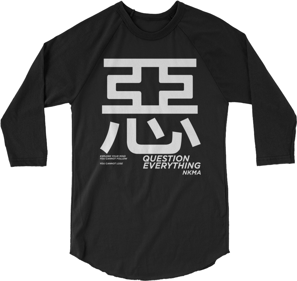 Image Of Aku Baseball Team - Men's V Stripe 3/4 Sleeve Raglan - Heather Black/black (1000x1000), Png Download