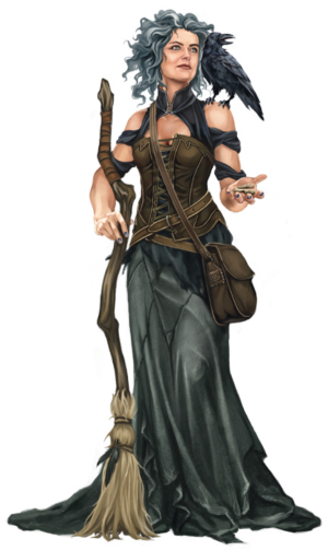 F Sorcerer Witch Broom Raven Midlvl Forest Hills Rough - Dsa Rabenhexe (300x504), Png Download