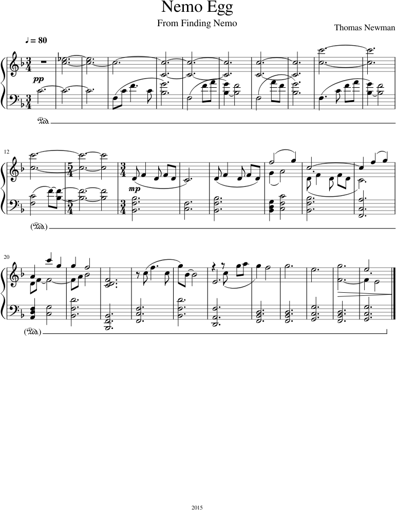 Nemo Egg Sheet Music Composed By Thomas Newman 1 Of - Thendral Vanthu Piano Notes (850x1100), Png Download