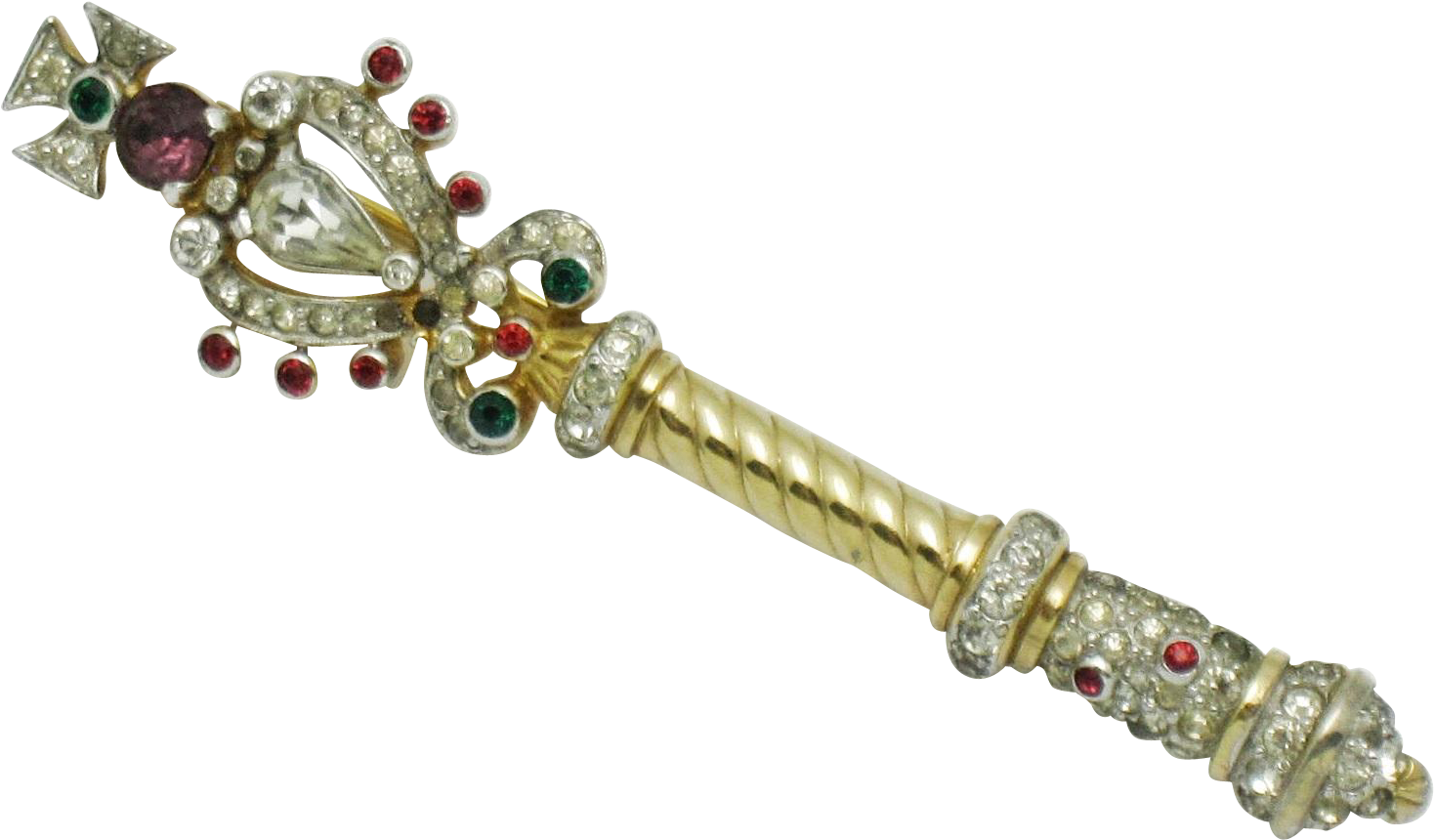 Mazer Bros 1950s Rare Gold Plated Gilt Crystal Rhinestone - Scepter Antique Png (1467x1467), Png Download