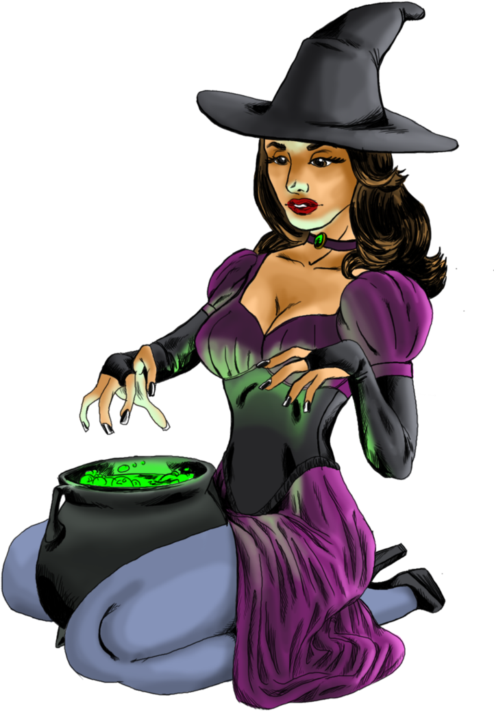 No Broom, But Love The Cauldron - Sexy Witch Cartoon Png (737x1084), Png Download