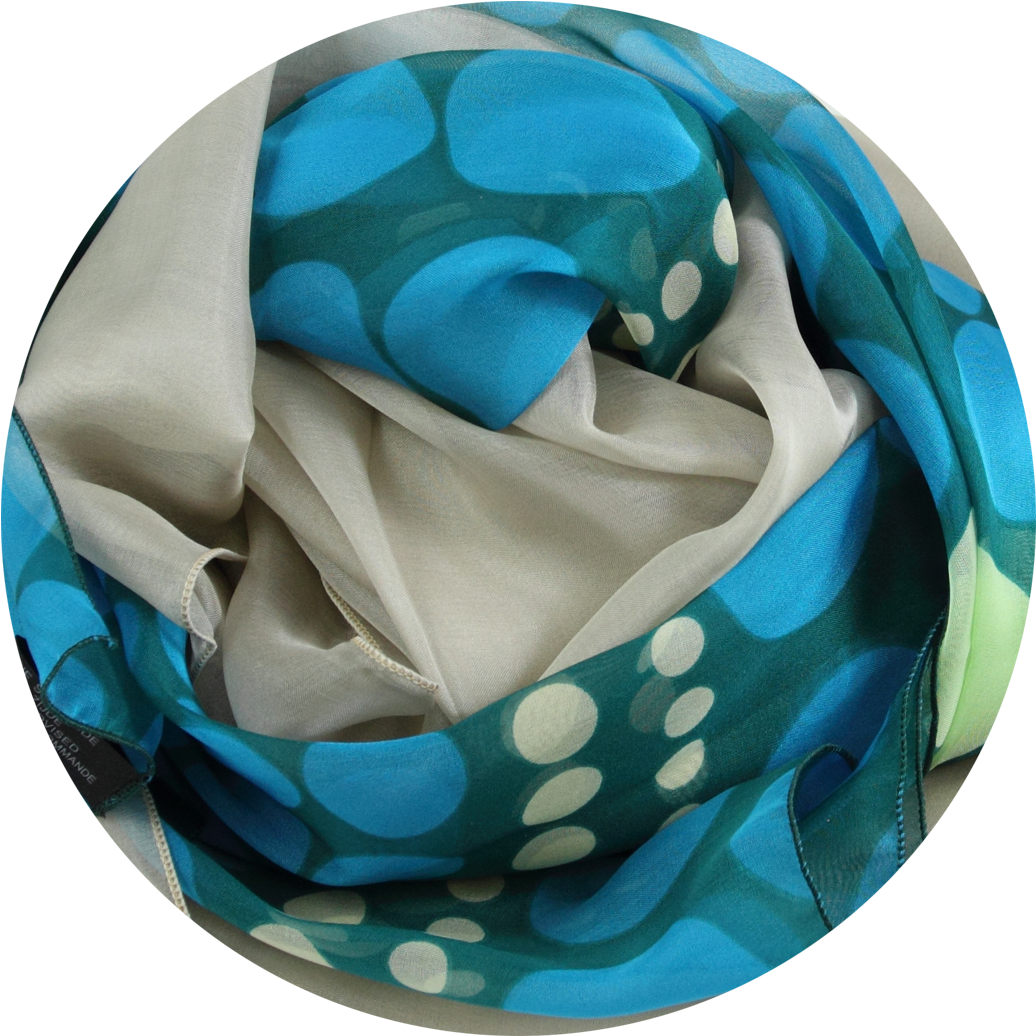 Silk Scarf Printed Green Polka Dots Beige Turquoise - Silk (1200x1200), Png Download