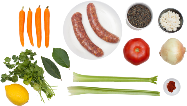 French Lentils With Sautéed Summer Vegetables & Lamb - Sausage Top View Png (700x467), Png Download