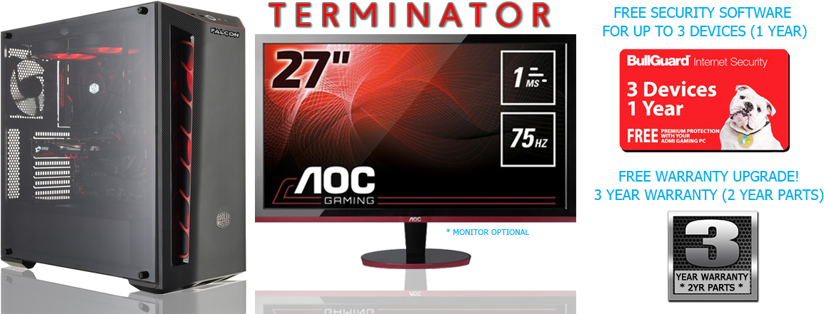 Falcon Gaming Pcs Come With A 2 Year Parts And 3 Year - Aoc G2778vq - 27" Led-backlit Lcd Monitor (1240x450), Png Download
