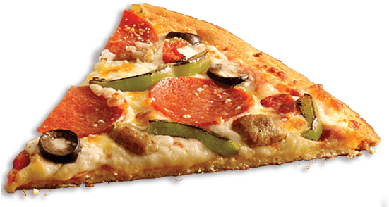 A Photograph Os A Slice Of Pizza With Pepperoni, Green - Veggie Pizza Slice Png (550x300), Png Download