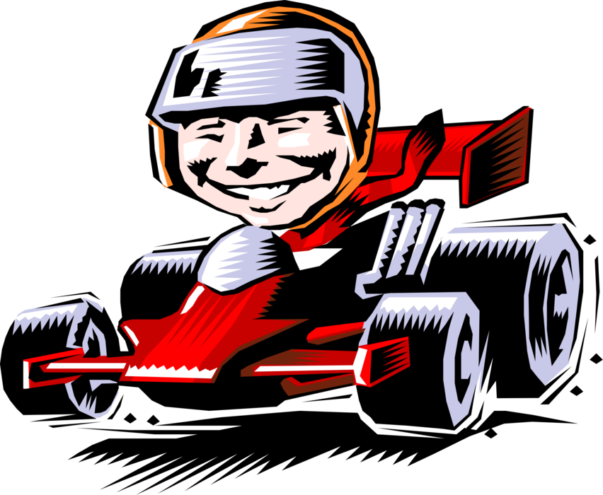 Vector Illustration Of Motor Race Car Motorist Driver - Race Car Driver Cartoon (852x700), Png Download