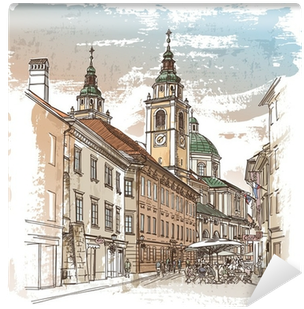 Vector Drawing Of Central Street Of Old European Town - Transparent British Castle (400x400), Png Download