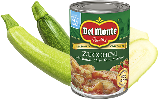 Zucchini With Italian Style Tomato Sauce - Del Monte Savory Green Beans With Mushrooms - 14.5 (1050x351), Png Download