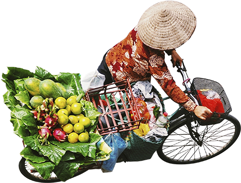 Asian Woman Walking Bike Full Of Groceries Aerial View - Miami (594x480), Png Download