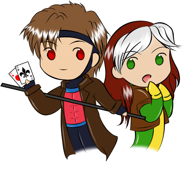 Rogue And Gambit By *aizu-chan On Deviantart - Gambit And Rogue Chibi (800x800), Png Download