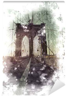 Artistic Sketch Of Brooklyn Bridge At Sunset Wall Mural - Brooklyn Bridge (400x400), Png Download