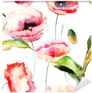 Watercolor Illustration Of Poppy Flowers Wall Mural - Watercolor Painting (400x400), Png Download