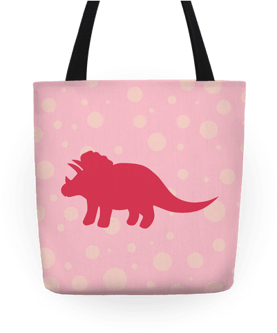 Pink Polkda Dot Triceratops Tote - Tote Bag (484x484), Png Download