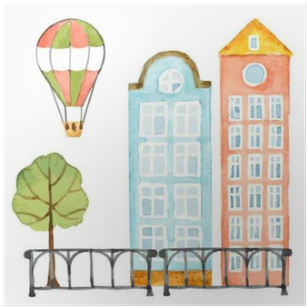 Watercolor Elements Of Urban Design, House, Tree, Fence, - Watercolor Painting (400x400), Png Download