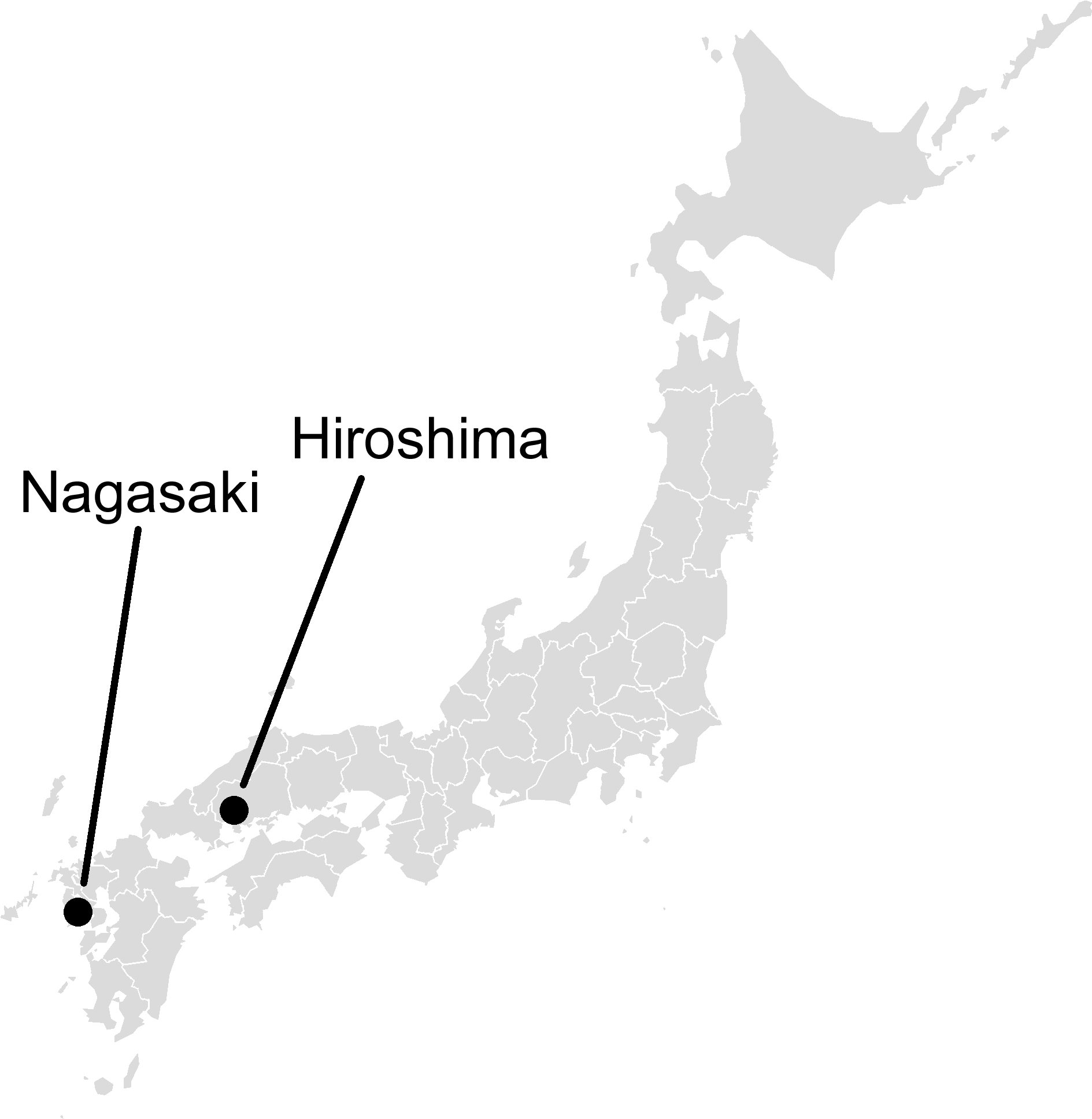 Map Of Japan Marking Nagasaki And Hiroshima With Text - Hiroshima And Nagasaki Location (2000x2000), Png Download