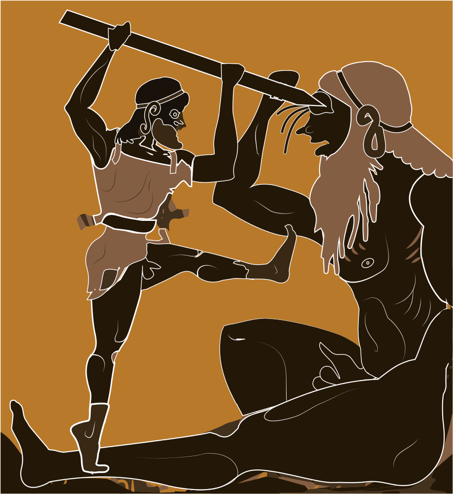 Cyclops And Odysseus Vase Painting - Odysseus And Cyclops (1077x1068), Png Download