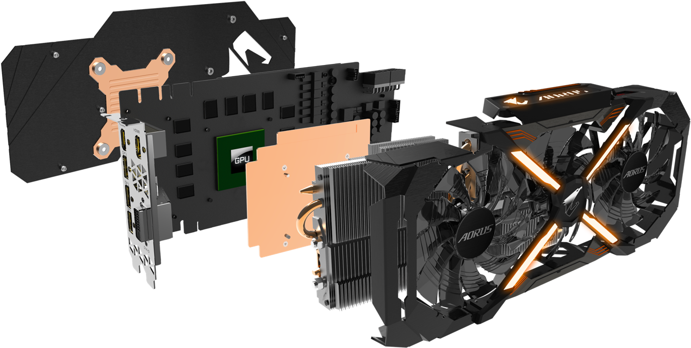 Excessive Heat From Gpu Can Be Dissipated Through The - Gtx 1080 Ti Aorus (1477x819), Png Download