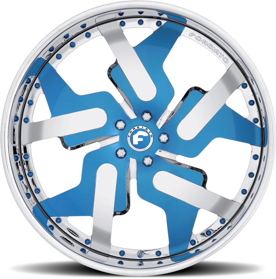 Forgiato Prometeo-l Blue And Chrome Center With Chrome - Forgiato Rims Png (950x950), Png Download